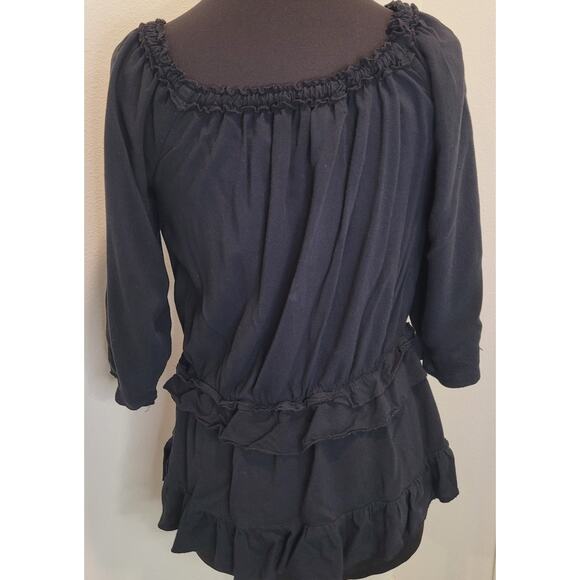 Romantic Off Shoulder Ruffle Blouse Black Cottagecore Med - Picture 2 of 8
